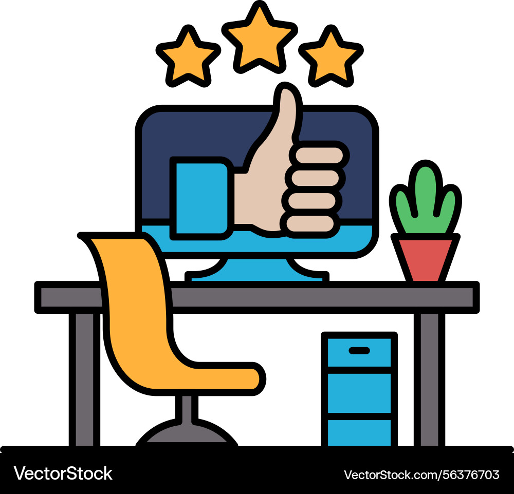 A computer monitor with thumbs up symbol A computer monitor with thumbs up symbol vector image