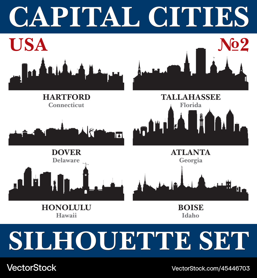 Capital cities silhouette set usa part 2 Capital cities silhouette set usa part 2 vector image