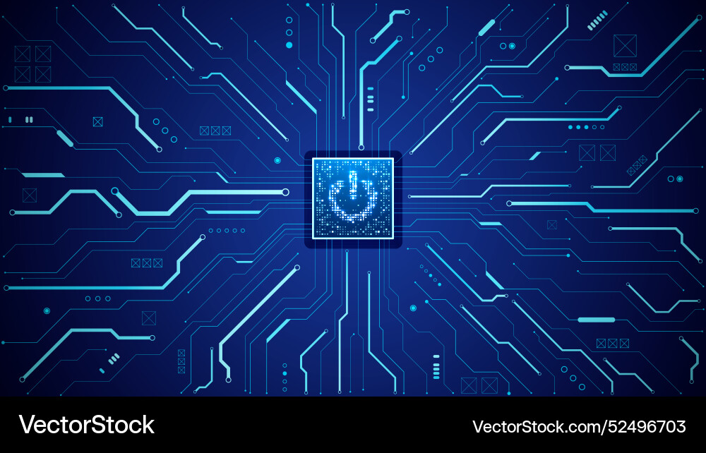 Chip with power icon glowing pixels Chip with power icon glowing pixels vector image