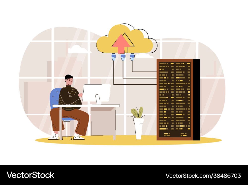 Data center web character concept engineer Data center web character concept engineer vector image