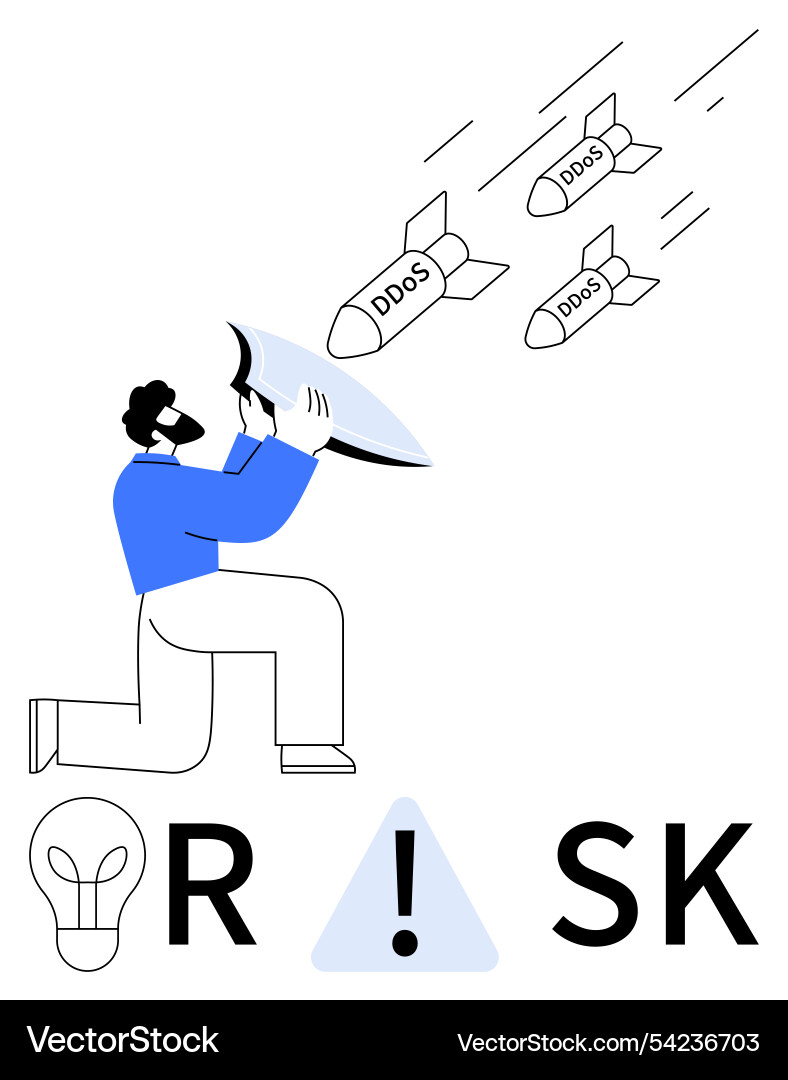 Man defending against ddos attacks with shield vector image
