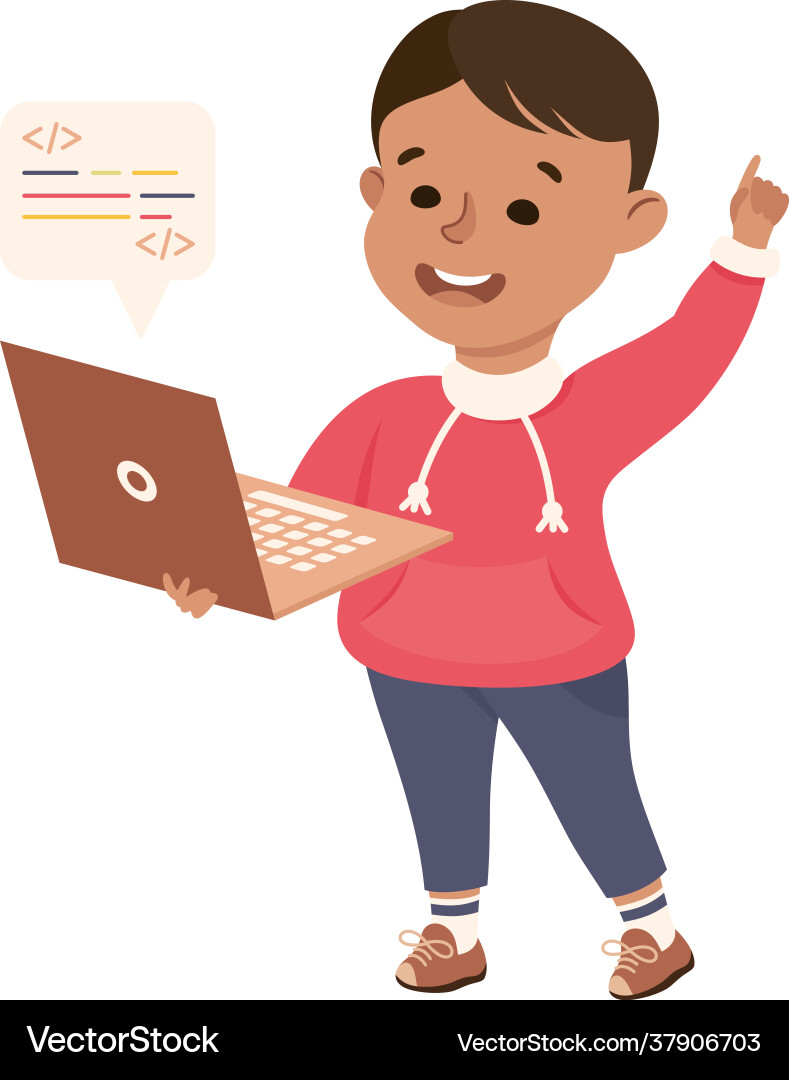 Smiling Boy with Laptop - Future Coder Vector Image