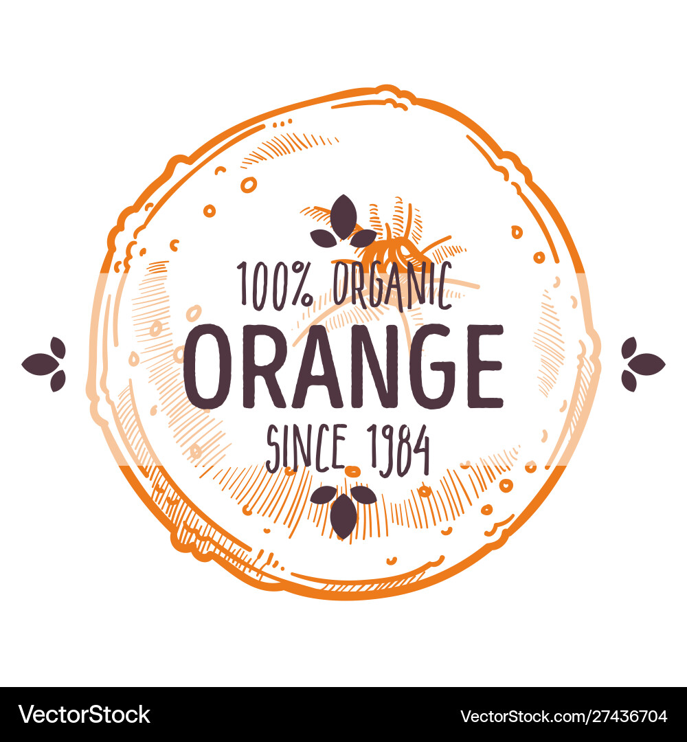 100 percent organic orange label with whole ripe 100 percent organic orange label with whole ripe vector image