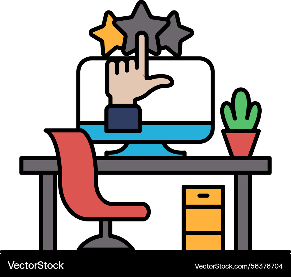 A computer monitor with hand pointing to star A computer monitor with hand pointing to star vector image