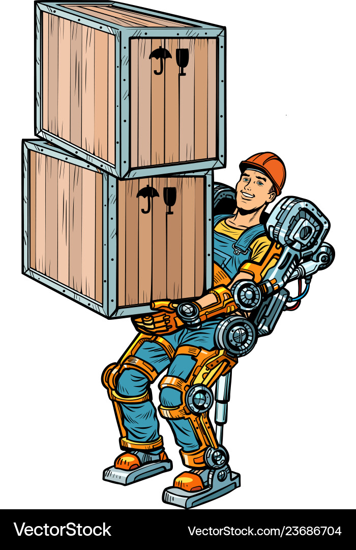 Container loader working in the exoskeleton Container loader working in the exoskeleton vector image