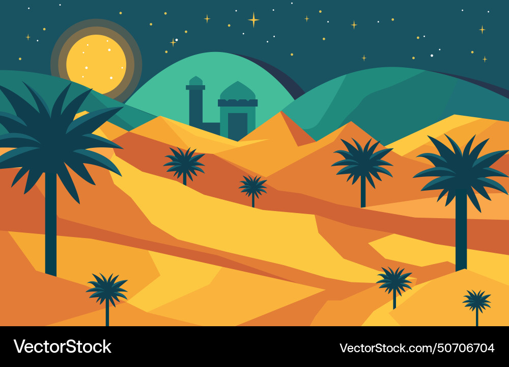 Flat design of mosque building with date trees Vector Image