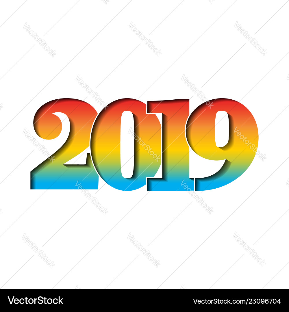 Happy new year card 3d number 2019 with rainbow Happy new year card 3d number 2019 with rainbow vector image