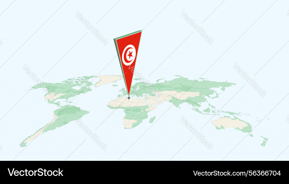 Highlighted tunisia on global map with 3d flag Highlighted tunisia on global map with 3d flag vector image