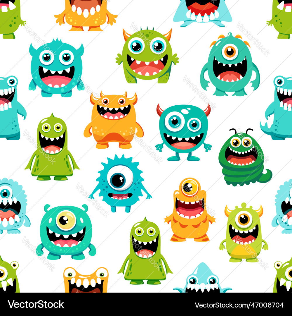 Monster Character Seamless Pattern vector image