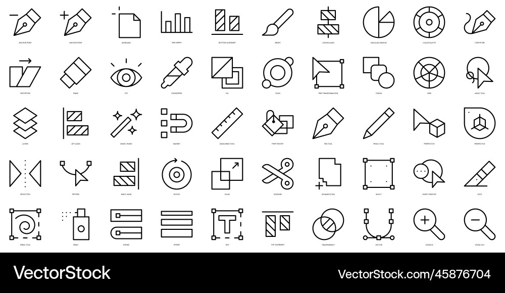 Set of thin line editing tools icons Set of thin line editing tools icons vector image