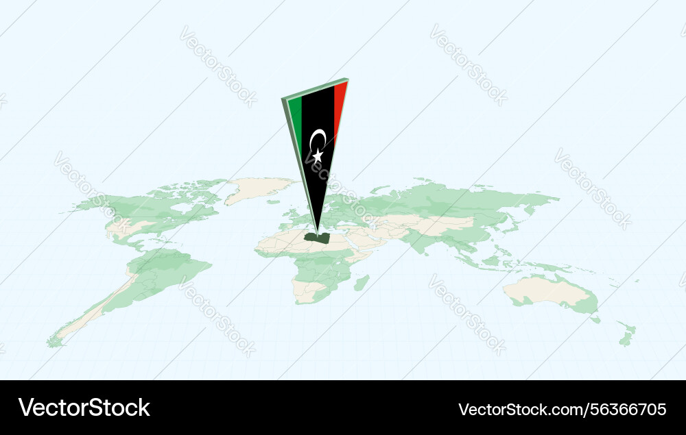 Highlighted libya on global map with 3d flag vector image