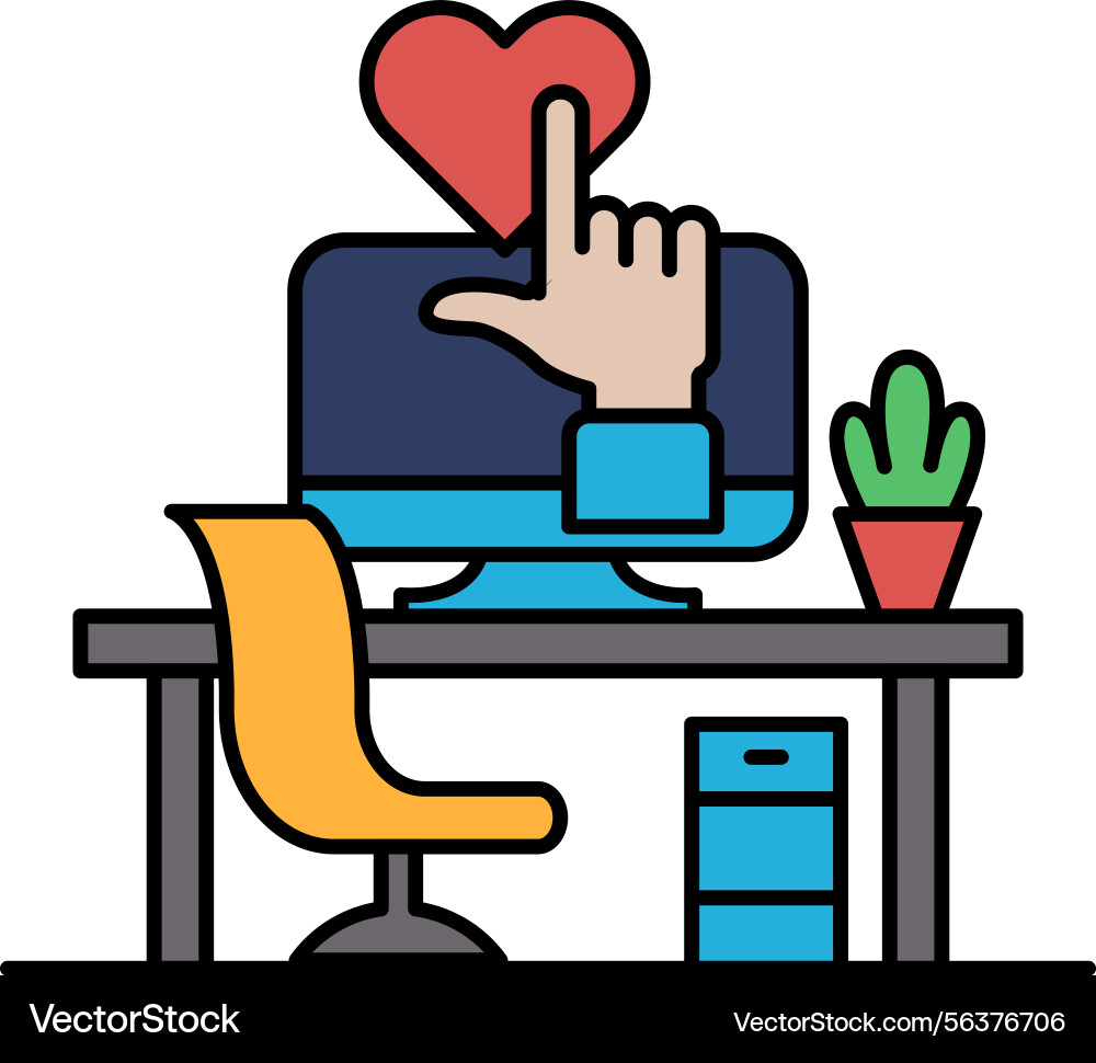 A computer monitor with heart on it and hand A computer monitor with heart on it and hand vector image