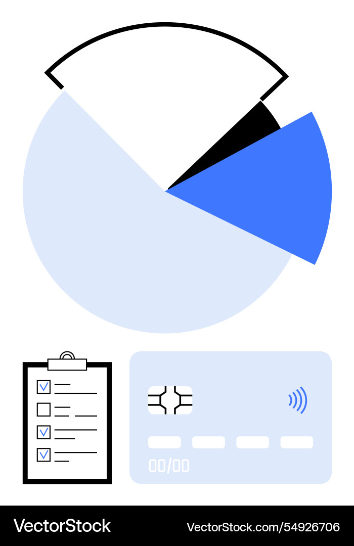 Data pie chart with transaction checklist Data pie chart with transaction checklist vector image