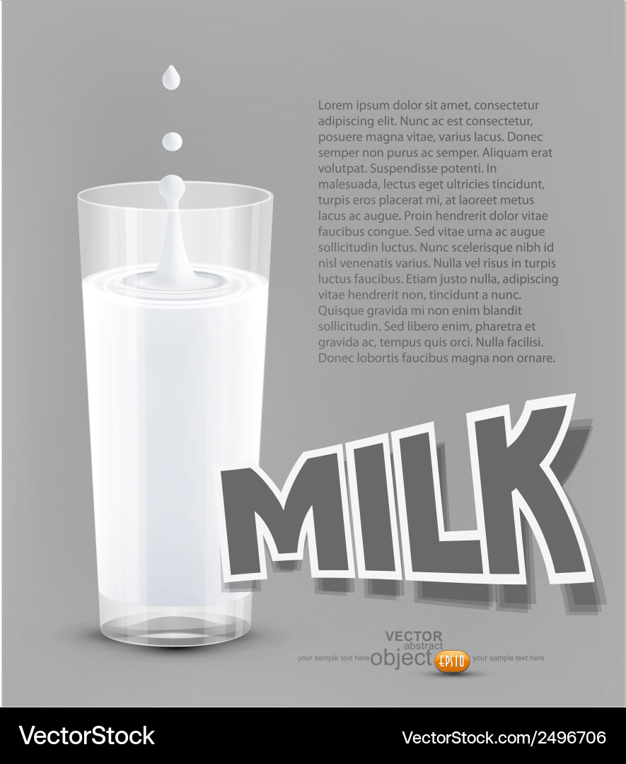 Glass of milk on a gray background black white Vector Image