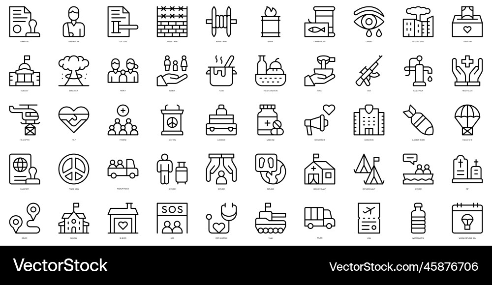 Set of thin line world refugee day icons vector image