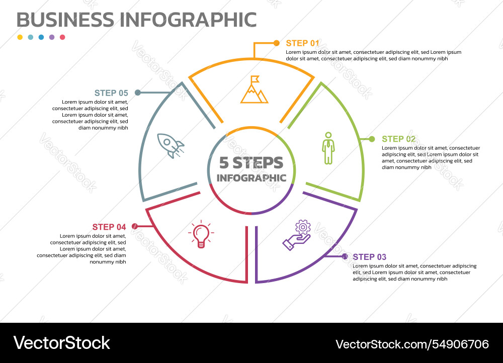 Visual data presentation cycle diagram with 5 Visual data presentation cycle diagram with 5 vector image