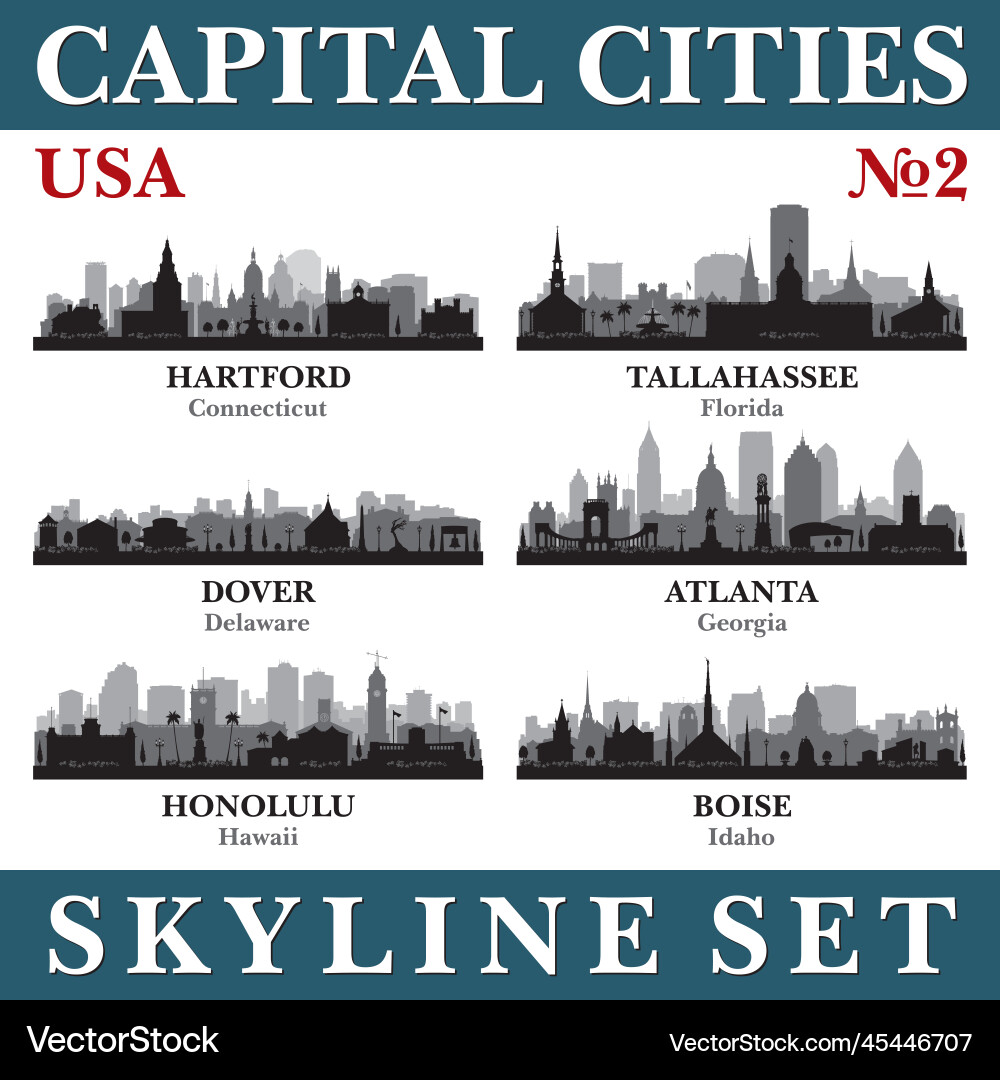 Capital cities skyline set usa part 2 Royalty Free Vector