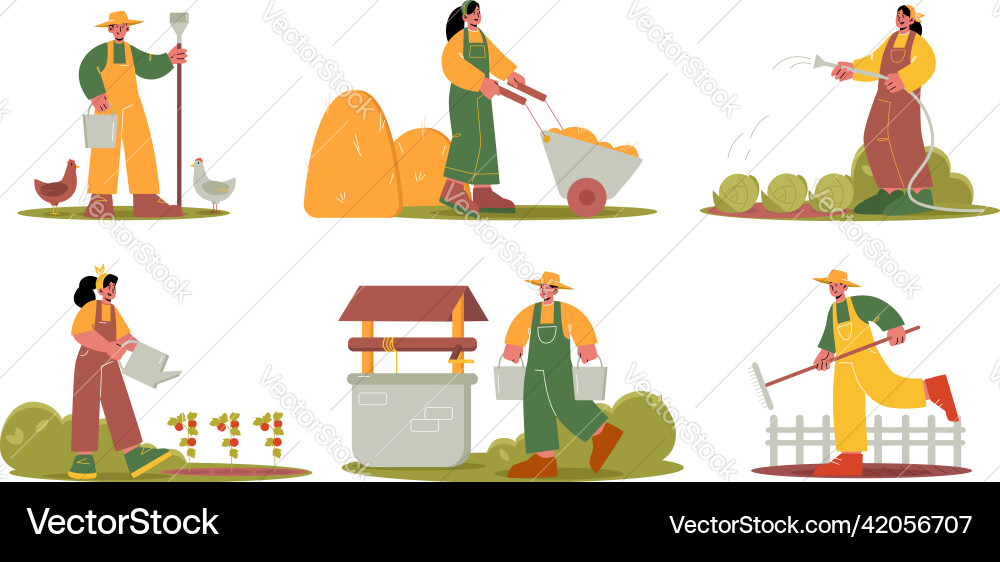 Farmers work on agriculture field and garden Farmers work on agriculture field and garden vector image