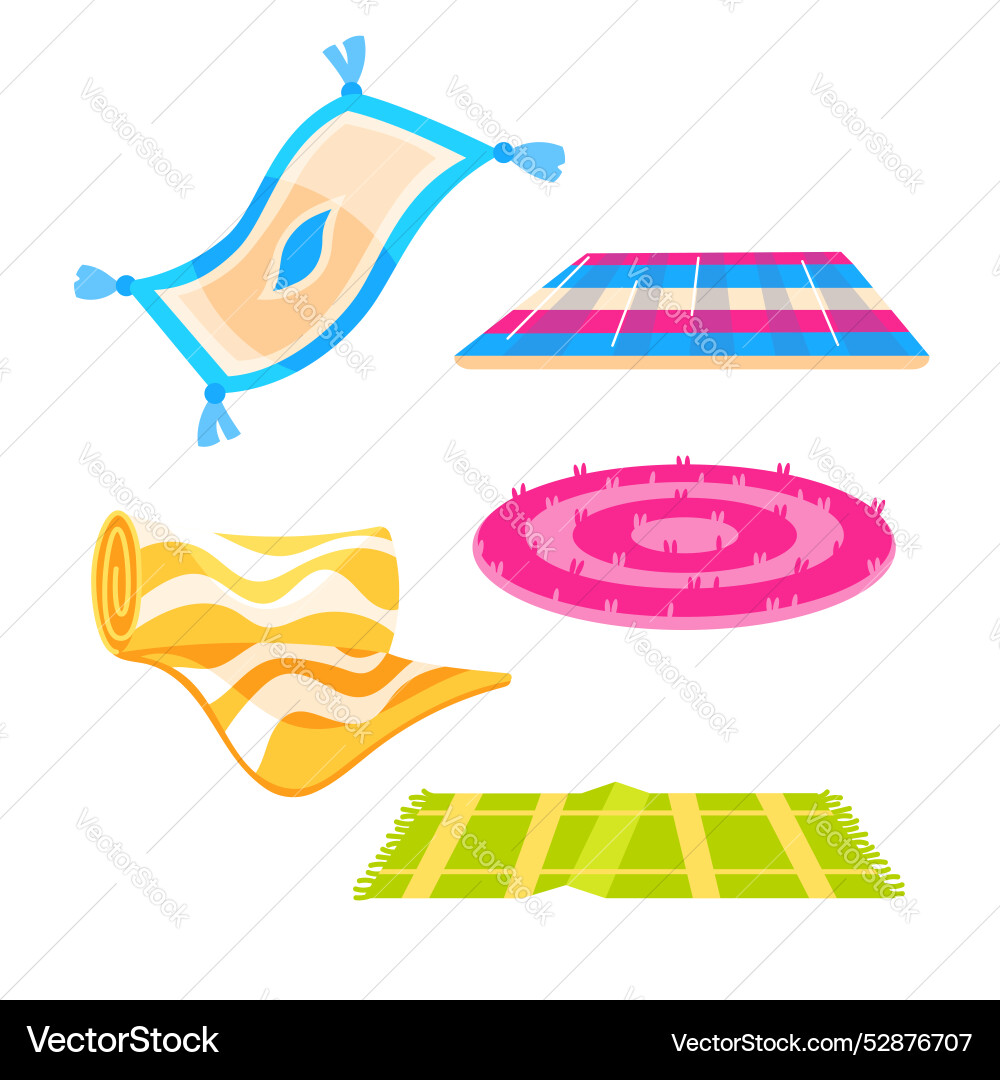 Set of different colorful carpets and rugs lying Set of different colorful carpets and rugs lying vector image