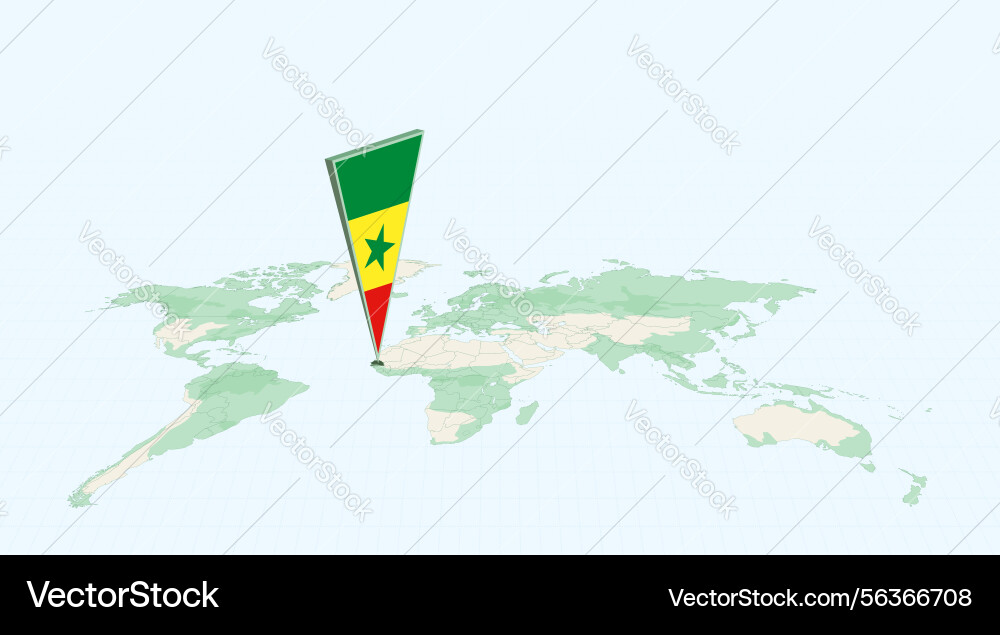 Highlighted senegal on global map with 3d flag vector image