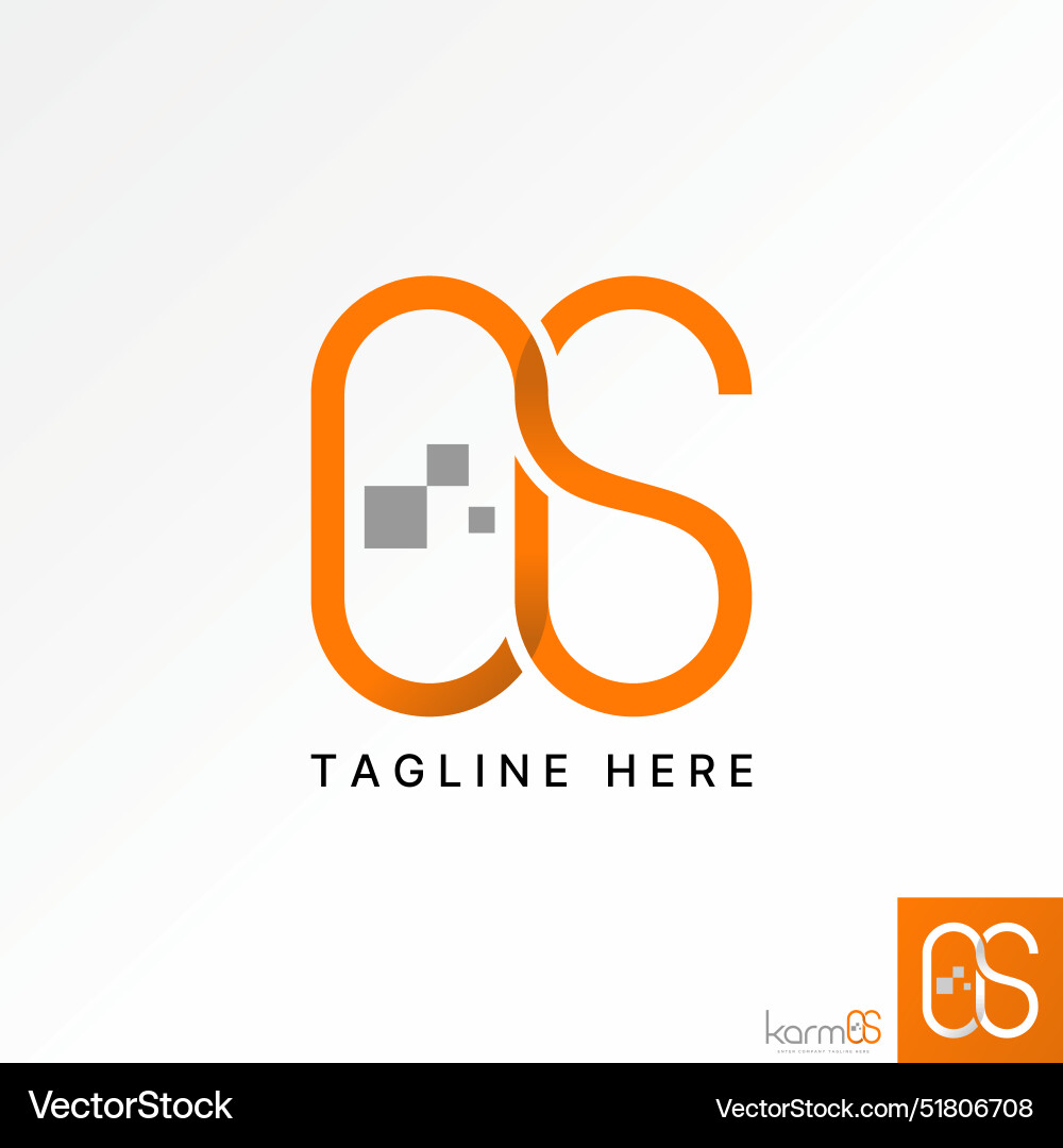 Initial os cut line art font connect square tech Initial os cut line art font connect square tech vector image