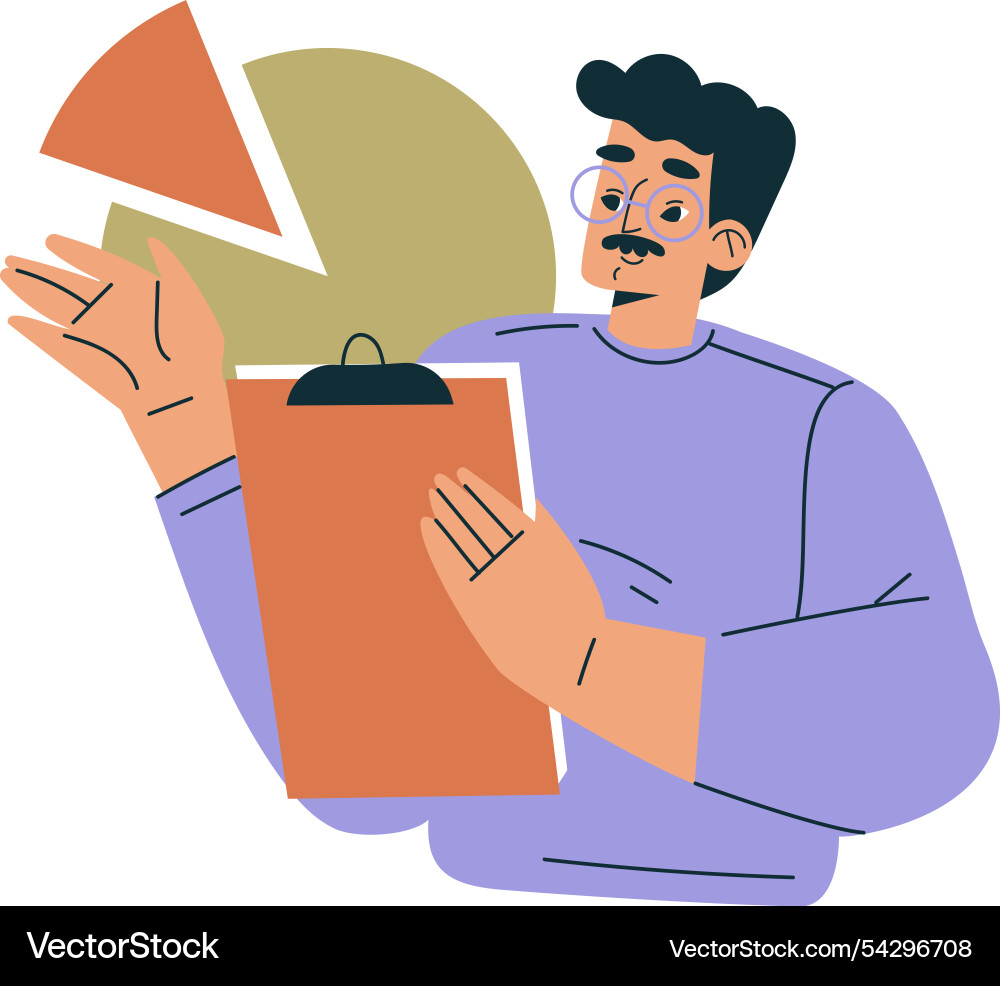 Man character with chart and clipboard Vector Image