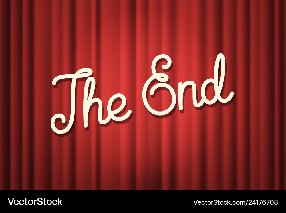 Red stage curtain with the end text gradient Red stage curtain with the end text gradient vector image