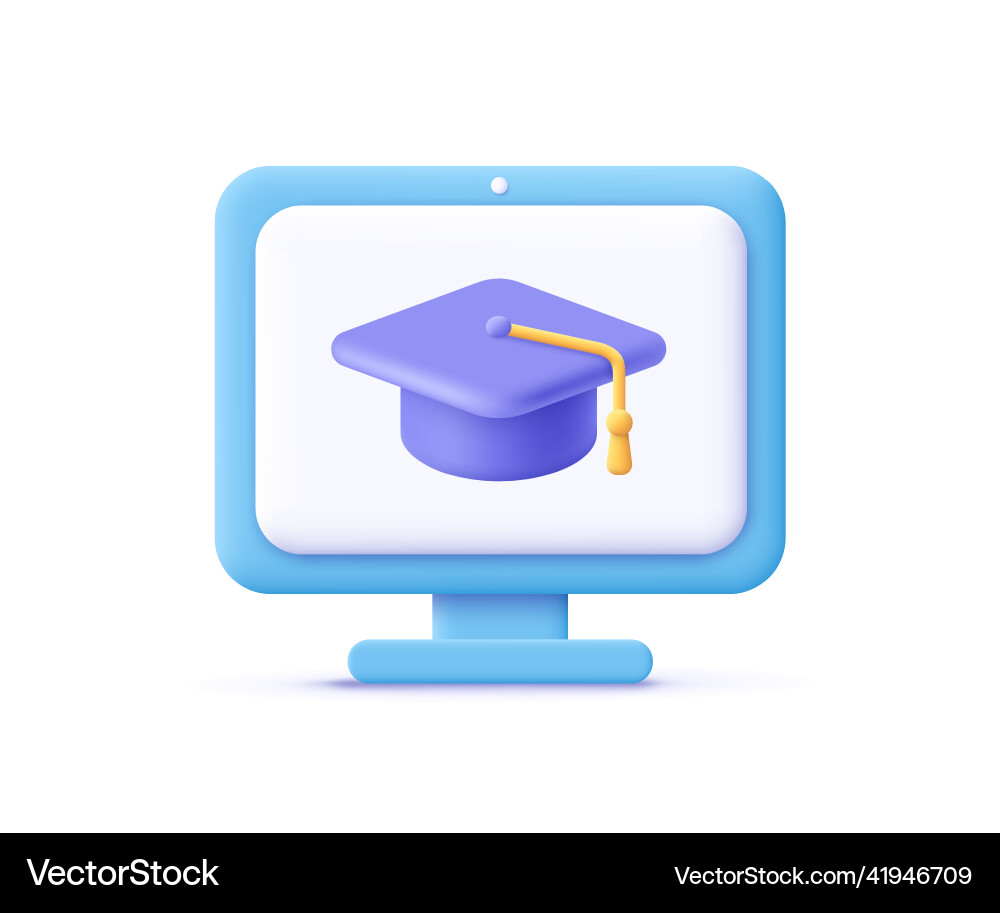 Computer monitor display and graduation cap vector image