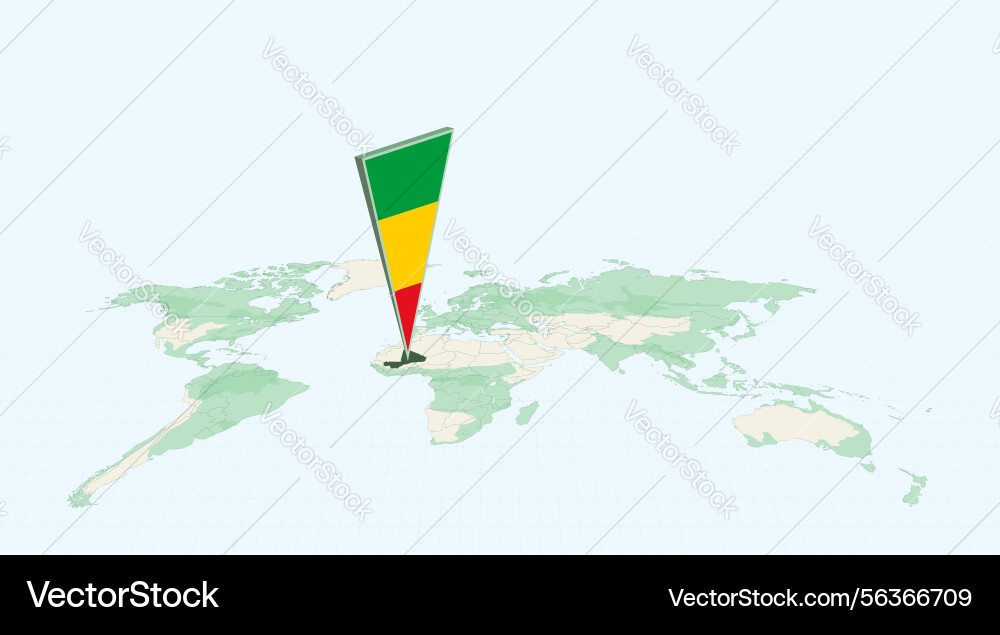 Highlighted mali on global map with 3d flag vector image