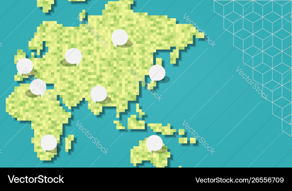 Pixel World Map with Empty Bubbles vector image