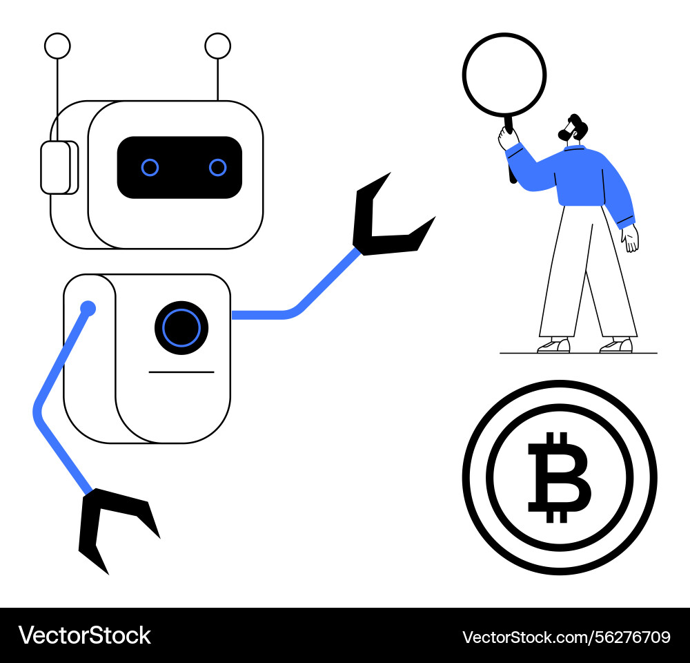 Robot interacting with a man discussing Robot interacting with a man discussing vector image