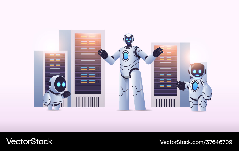 Robots Analyzing Cloud Data vector image