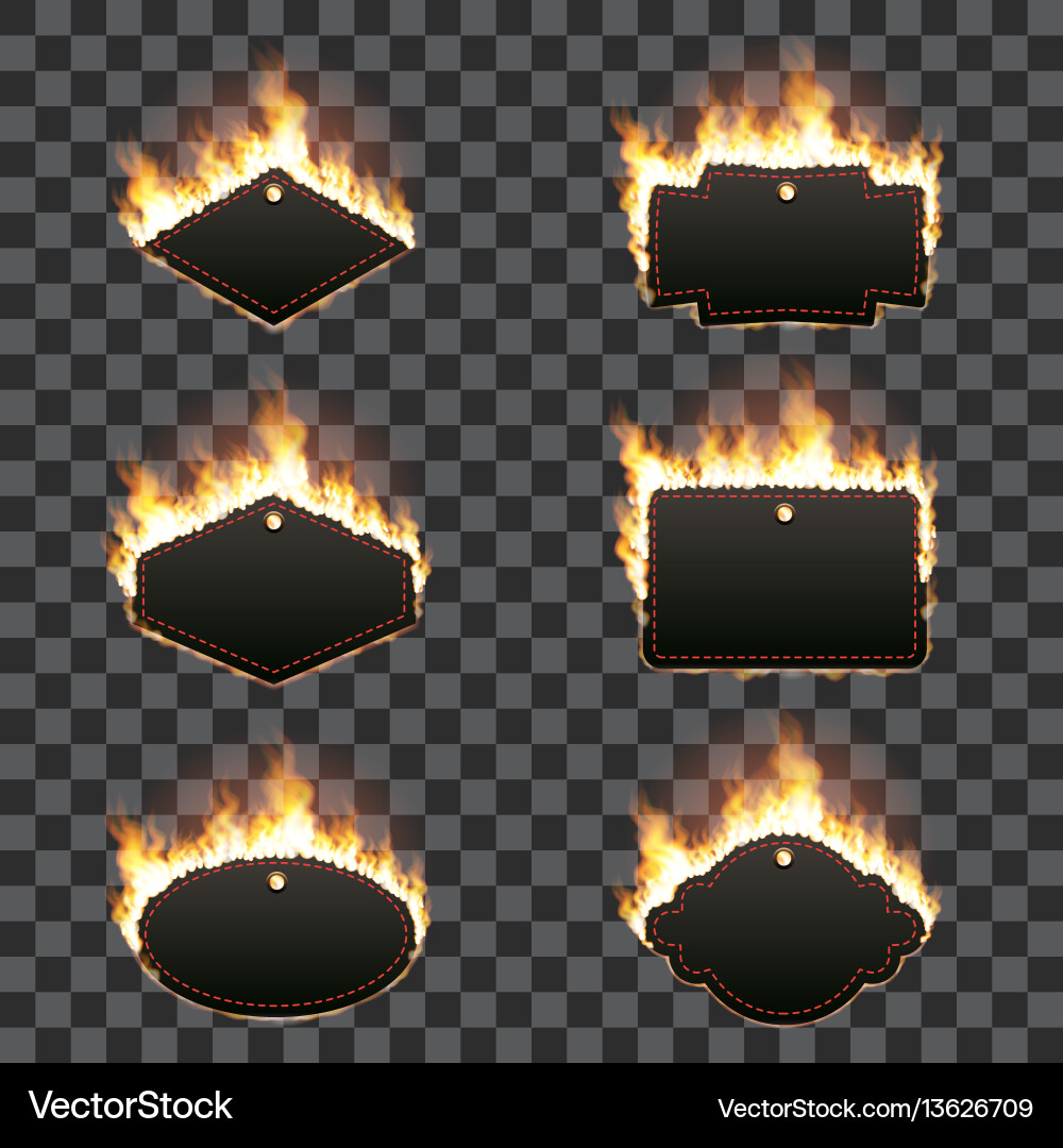 Set of six horizontal frames surrounded with flame Set of six horizontal frames surrounded with flame vector image