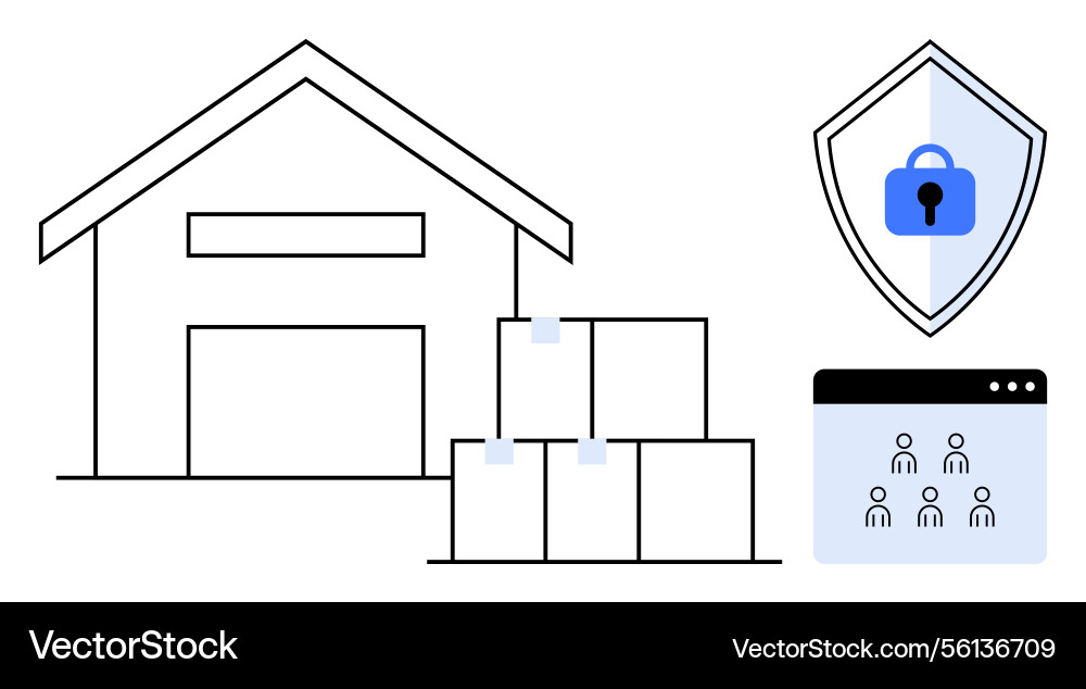 Warehouse with secure storage online data Warehouse with secure storage online data Vector Image