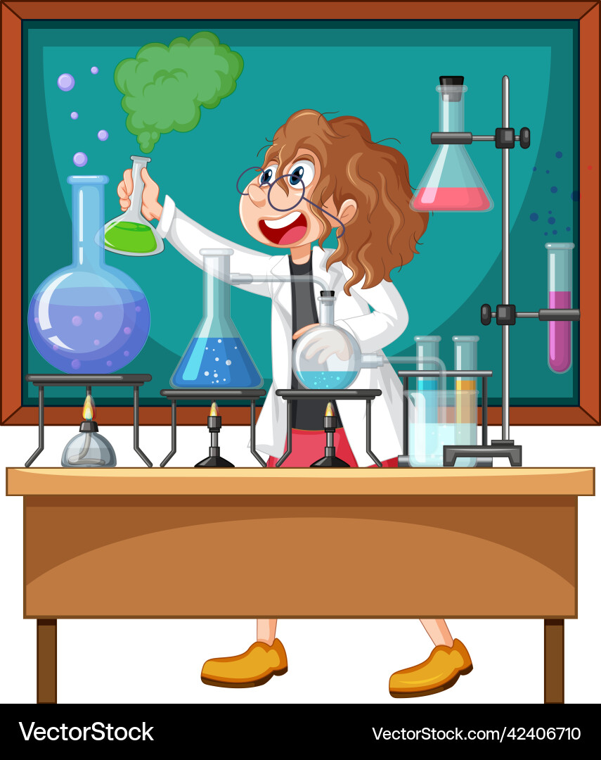 Classroom scene with scientist doing experiment Classroom scene with scientist doing experiment vector image
