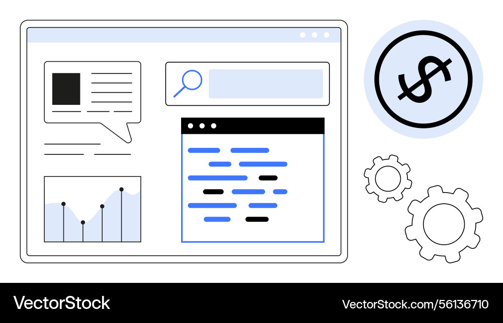 Digital dashboard with search bar graphs text Digital dashboard with search bar graphs text Vector Image