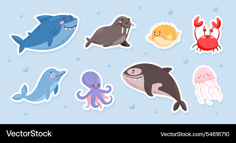 Sea animal and marine underwater swimming cartoon Sea animal and marine underwater swimming cartoon vector image