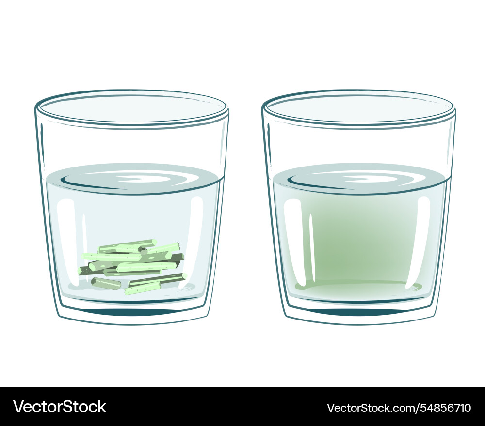 Soluble tofu litter pellets in glass of water Soluble tofu litter pellets in glass of water vector image