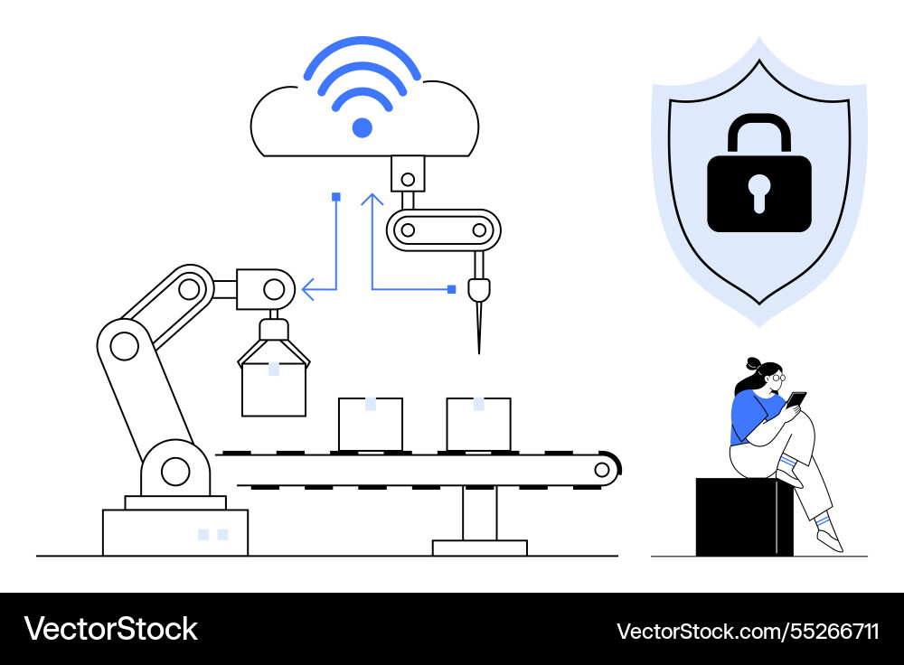 Automated robotic arm and cloud connectivity Automated robotic arm and cloud connectivity vector image