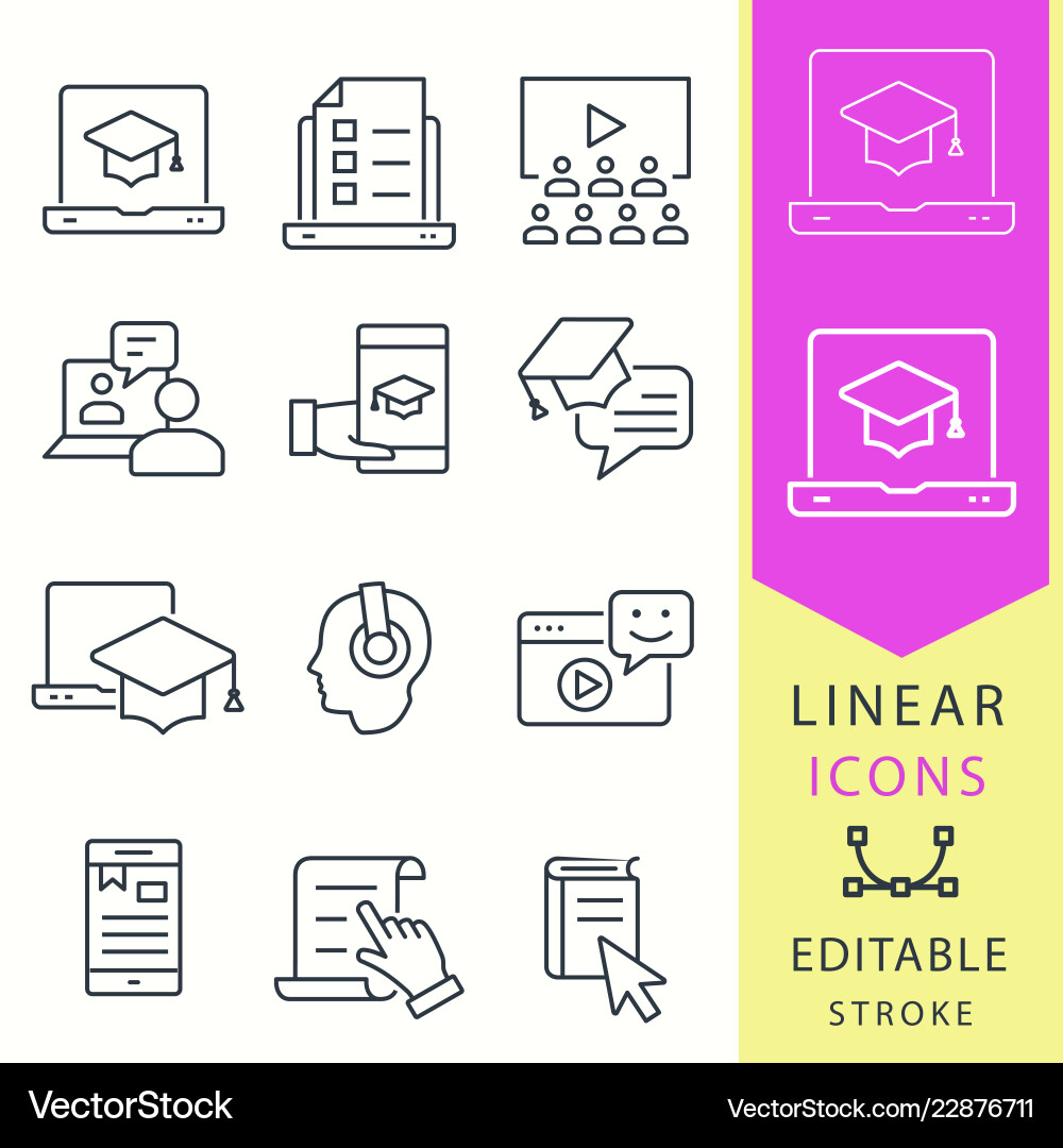 E-Learning Line Icons Set vector image