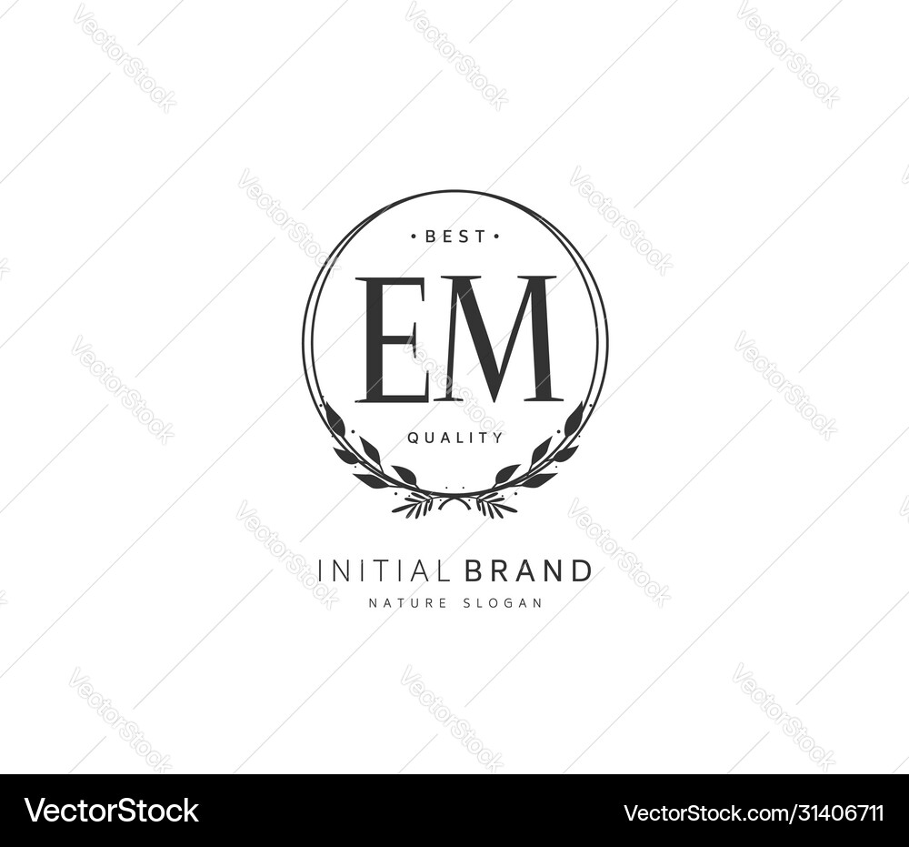 E m em beauty initial logo handwriting – Royalty-Free Vector | VectorStock, image size:1000x931