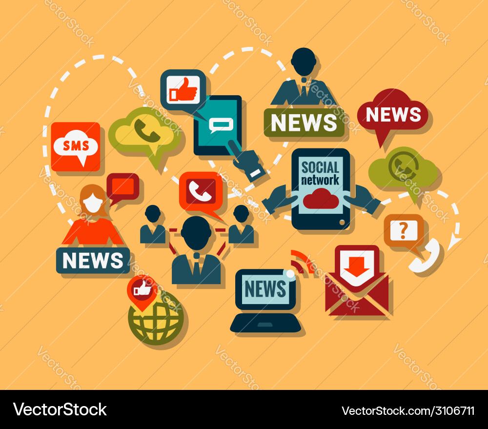 Flat color communication icons Vector Image
