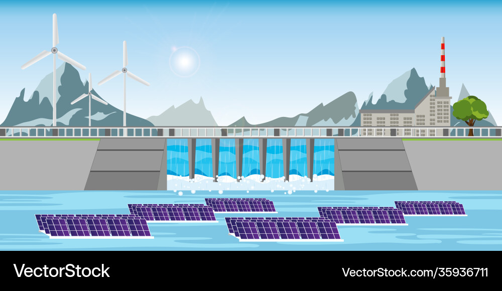Solarkraftwerk schwimmen auf Wasser Solarkraftwerk schwimmen auf Wasser vektorbild