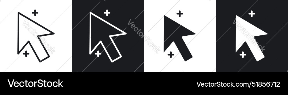 Cursor plus icon set in black and white filld Vector Image