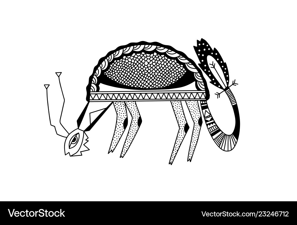 Ethnic animals folk art black and white vector image