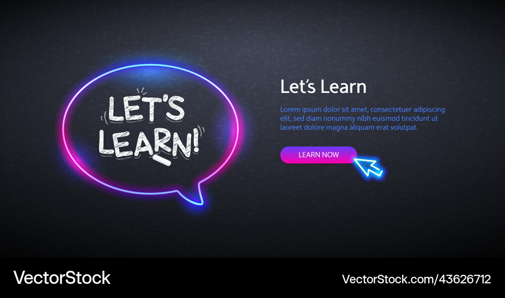 Lets learn website template with neon Lets learn website template with neon vector image