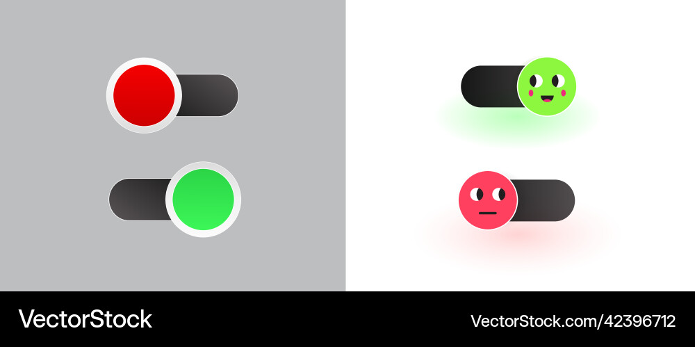 Set of on and off toggle switch buttons modern Set of on and off toggle switch buttons modern vector image