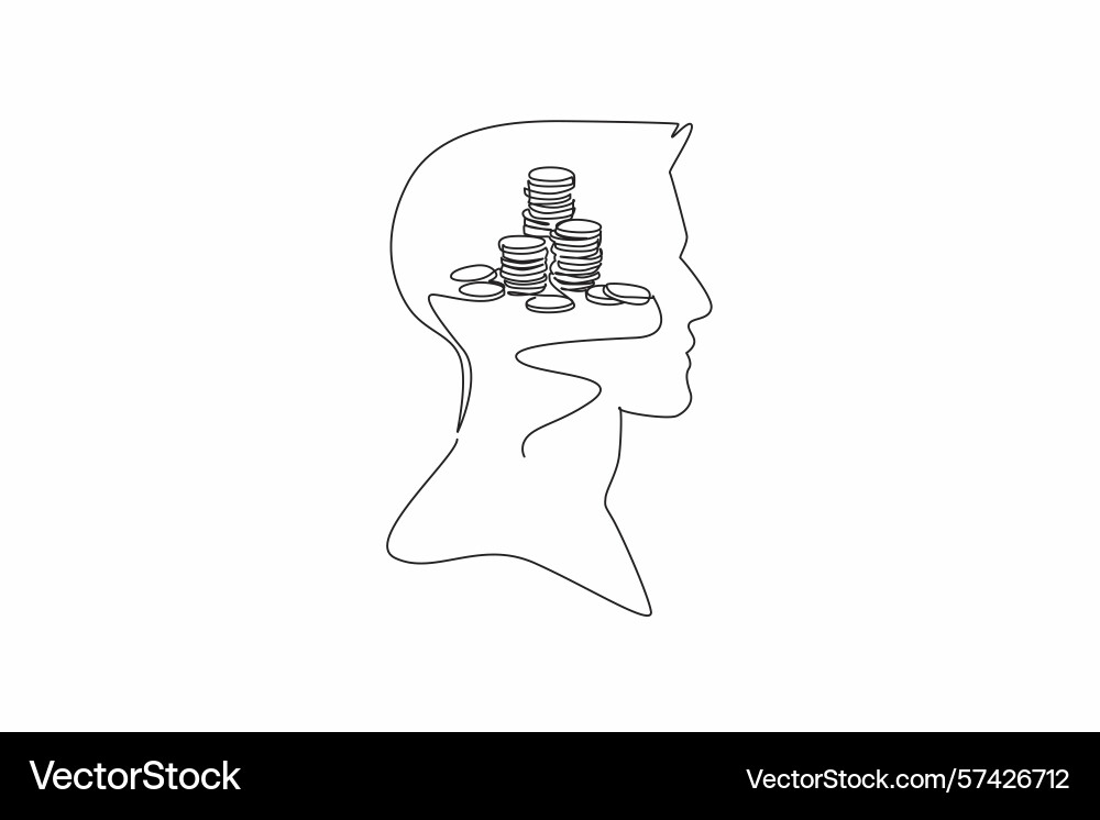 Single one line drawing head of a man with pile Vector Image
