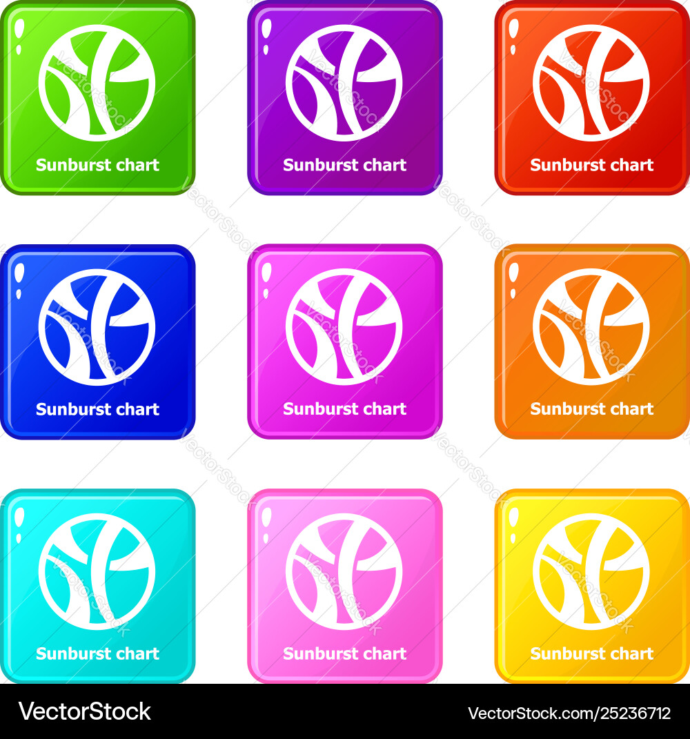 Sunburst chart icons set 9 color collection Sunburst chart icons set 9 color collection vector image