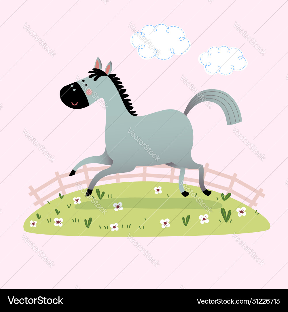 A cute gray horse running in grass Vector Image